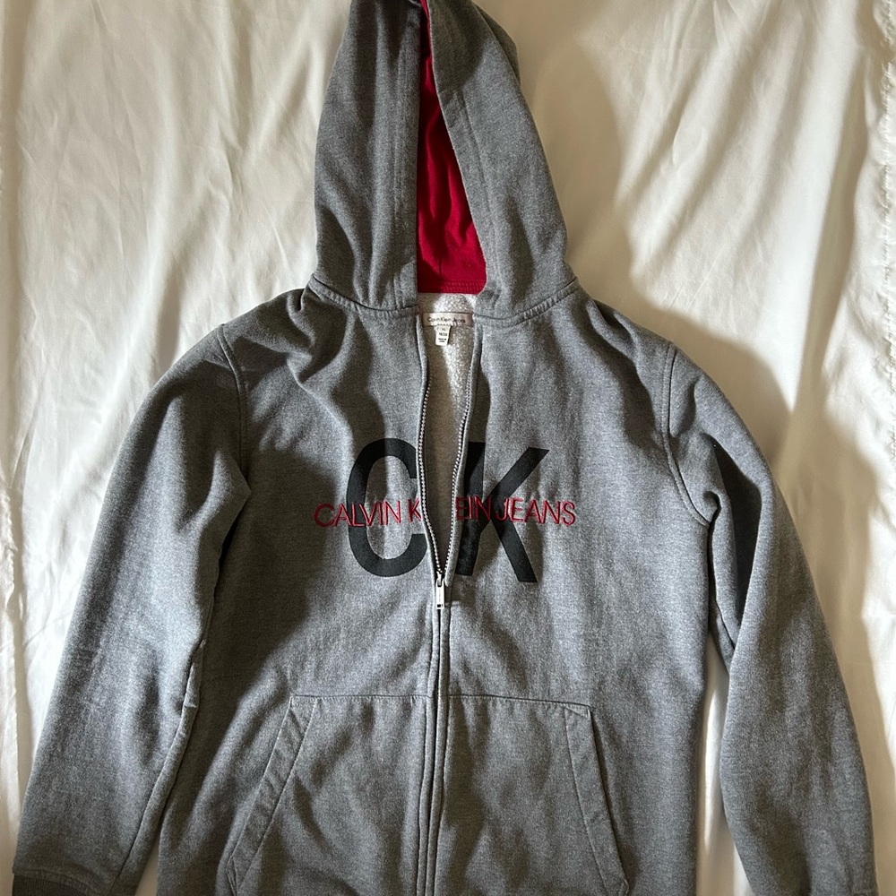 Calvin Klein Kids Gray and Red Hoodie Jacket